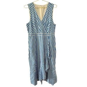 NWT J. Crew Blue & White Gingham Dress Women's Sz 14 Fully Lined Ruffles